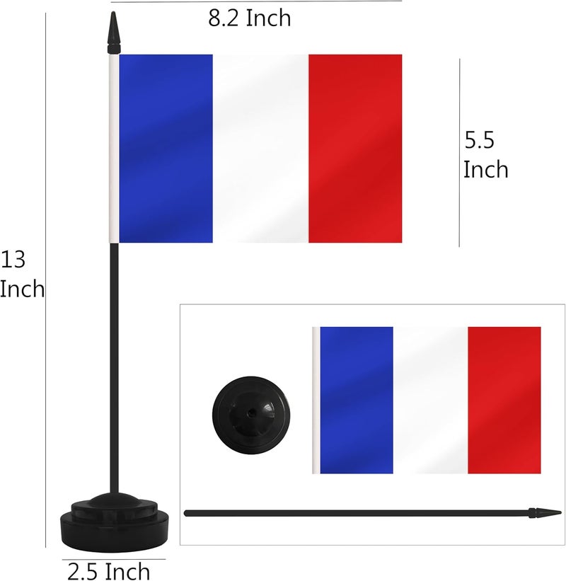 Yamiuo 2 Pack France Desk Flag Set, French Desktop Small Miniature Table Office Flag with 12" Black Pole and Black Base, Offices, Classroom, Home, Festival Decoration (France) - Image 2